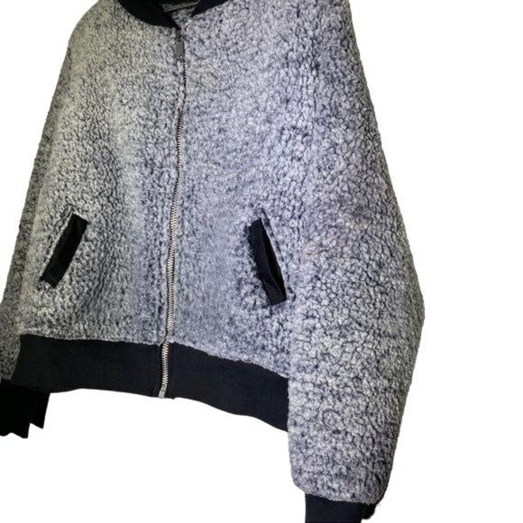 Gray Black Teddy Bomber Jacket XL Handmade - Picture 8 of 9